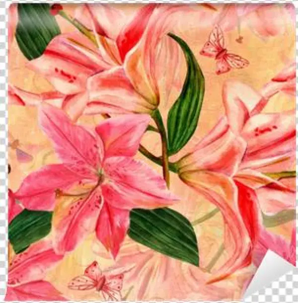 Seamless Golden Pattern With Watercolor Lilies And - Tender Pink Lilies And Butterflies Round Pill Box/pill