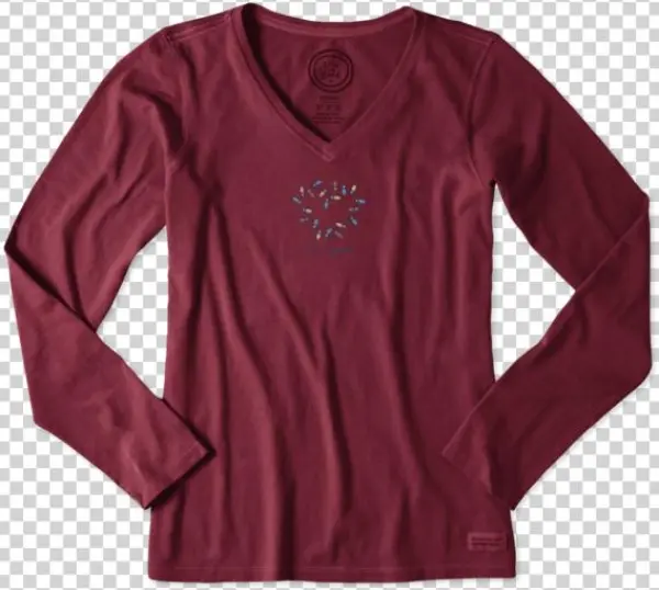 Women's Holiday Lights Heart Long Sleeve Crusher Vee - Sweater