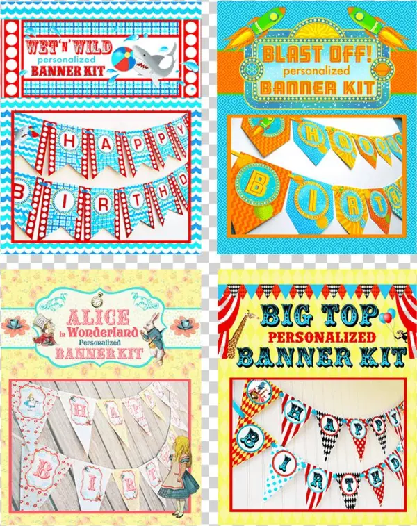 Banner Kits - Pop Parties Shark Party Happy Birthday Banner Pool