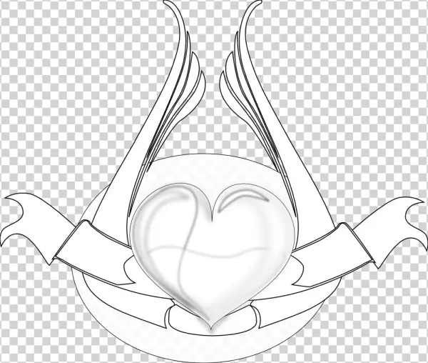 Heart With Wings Black White Line Art 999px 192 - Adult