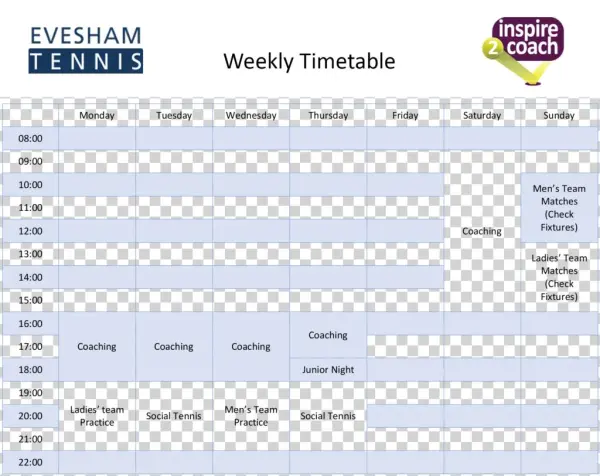 Inspire To Coach Timetable - Evesham Township