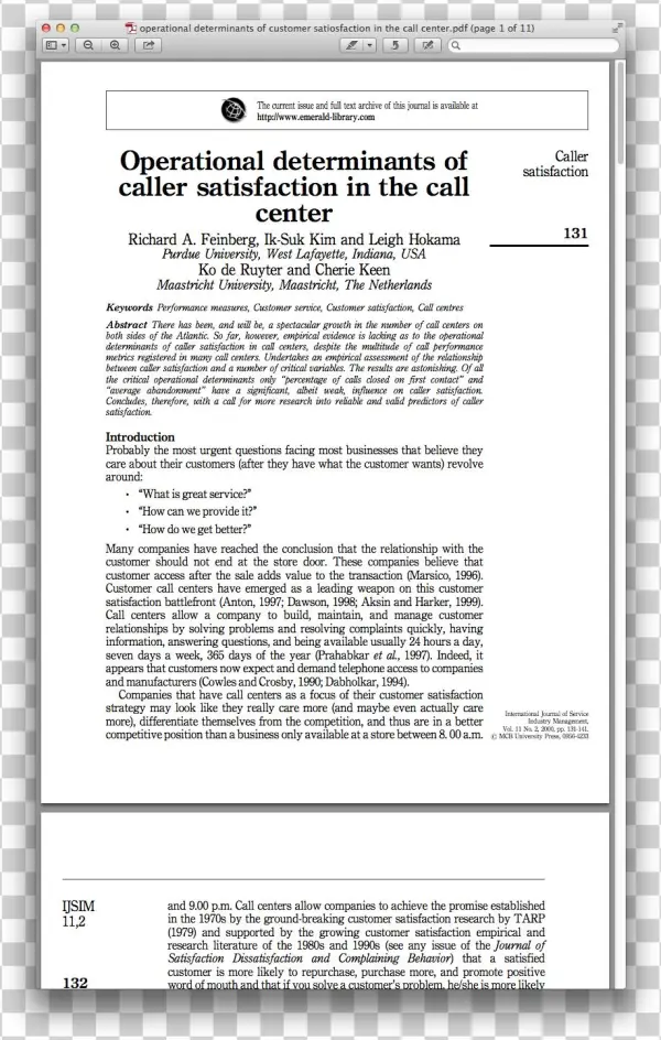 Operational Determinants Of Customer Satiosfaction - Résumé