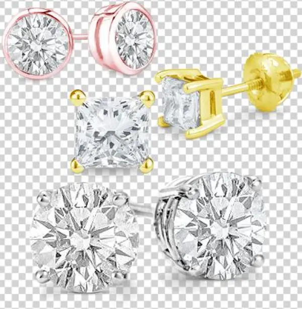 Classic Diamond Stud Earrings - 1 Ct Princess Cut Solid Stud Earring Screw Back 14k