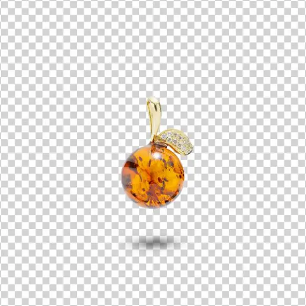 Gold Pendant With Amber And Diamonds - Gold