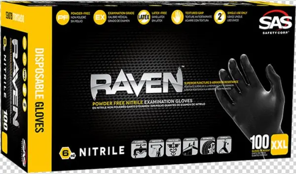 Sas Raven Black Pf Nitrile Gloves Xxlarge - Sas Safety 66519 Nitrile Raven Powder-free Disposable