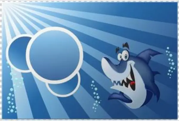 Template With Funny Cartoon Blue Shark Swimming In - Cartoon