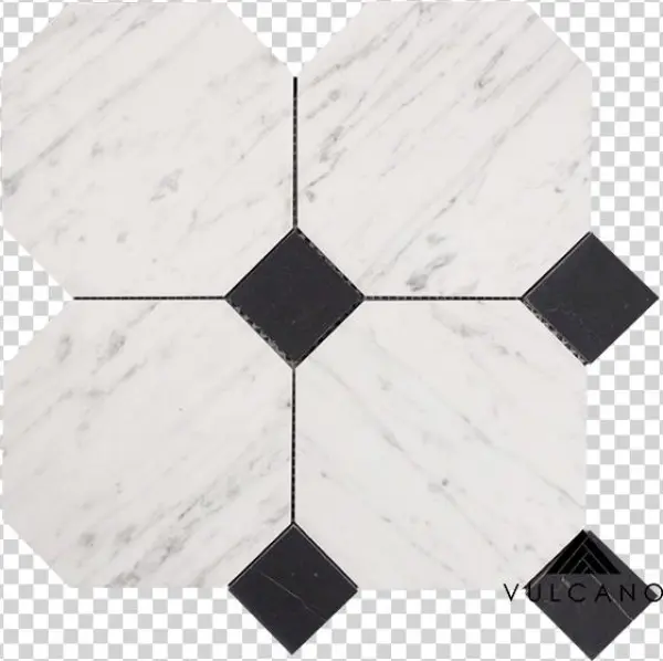 Carrara C & Nero Marquina Large Octagon & Dot - Nero Marquina Marble