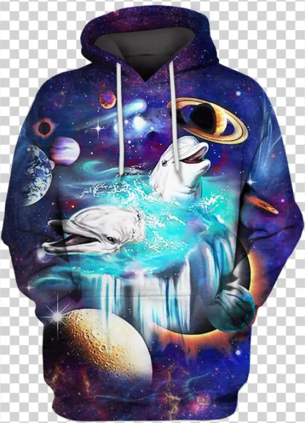3d White Dolphin And Universe Full Print T Shirt - Mob Skateboard Griptape The Mountain Galaxy Dolphin
