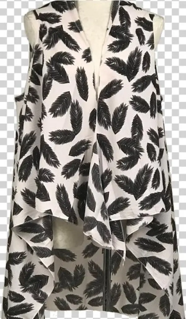 4479 White With Black Feather Print Vest - Pattern