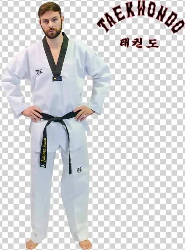 Mtx Basic Black Collar Tkd Uniform Embroidered Back - Dobok Canelado - Branco - Feminino - Adulto - Mkl