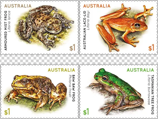 Set Of Frogs Gummed Stamps