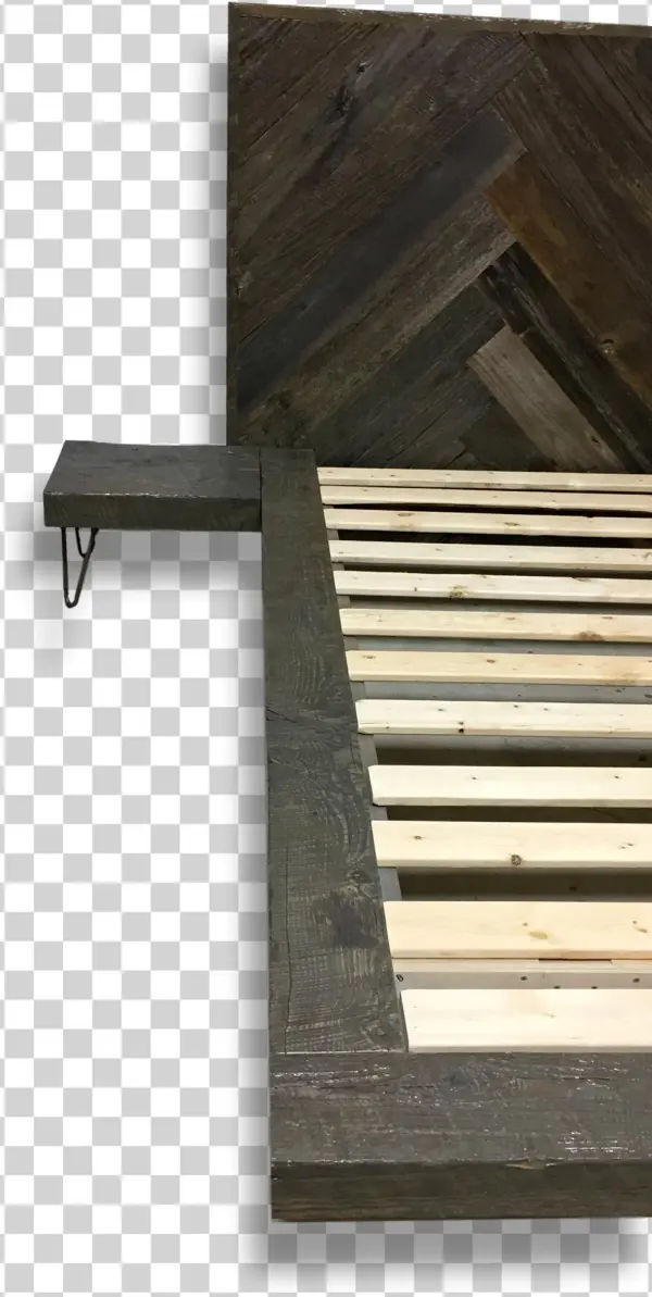 Floating Platform Bed With Herringbone Design - Plank