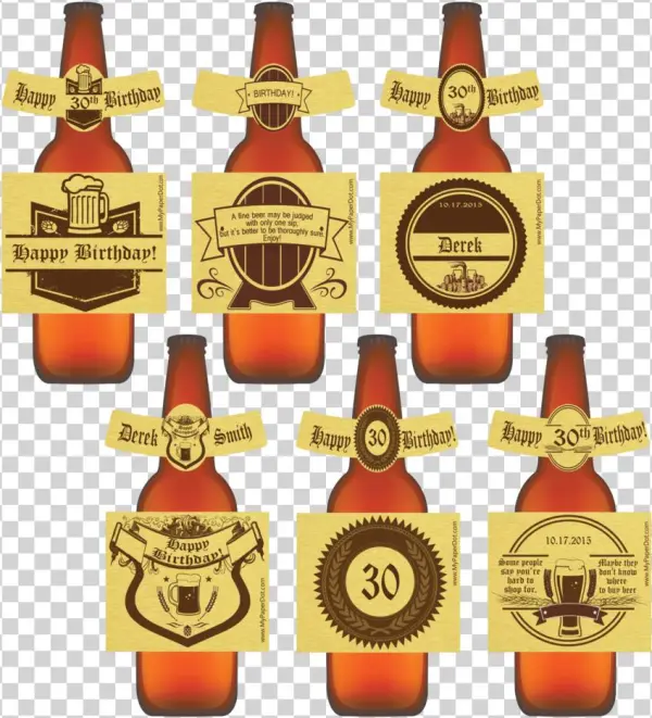 Beer Labels - Gold - Happy Birthday - 6 Pack - Mypaperdot