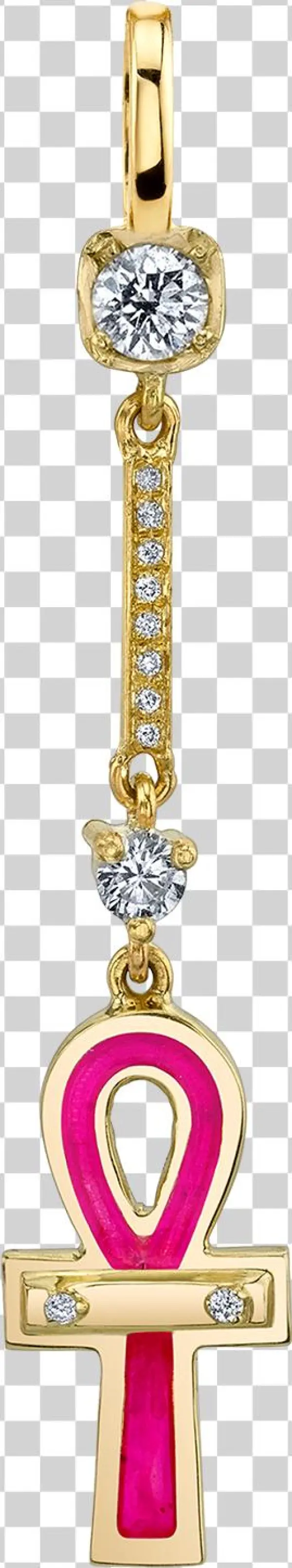 Diamond And Pink Ankh Drop Pendant - Purple Enamel And Diamond Ankh Drops 14k Yellow Gold