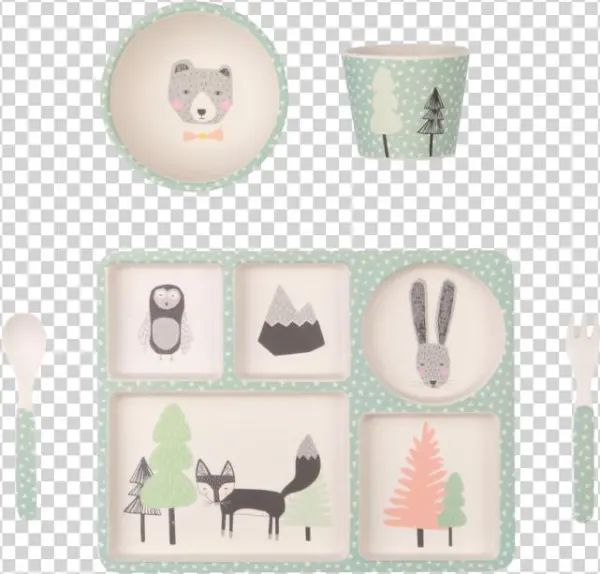 Love Mae Bamboo Dinner Set 5 Piece Fox And Friends - Love Mae - 5 Piece Bamboo Dinner Set - Fox And Friends