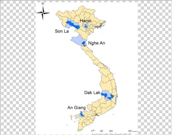 Selected Sampling Districts Within Each Province (light