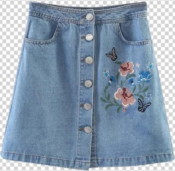Embroidered Single-breasted Denim Skirt Light Blue
