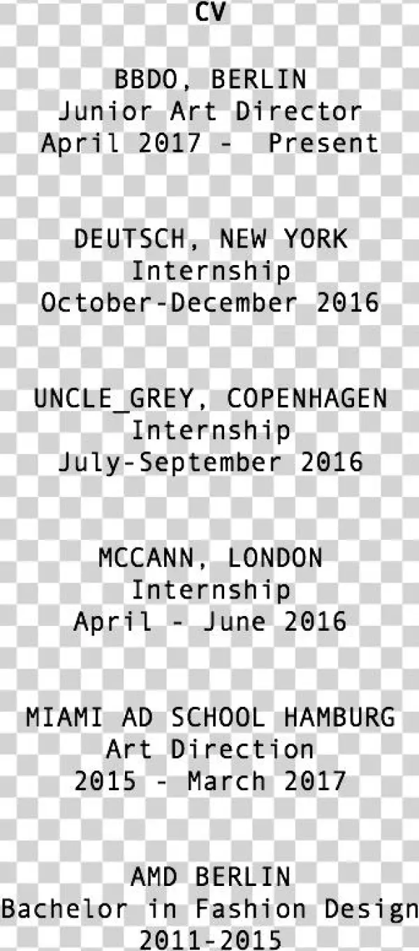 Cv Bbdo, Berlin Junior Art Director April