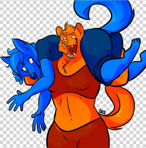 A Wolverine Fireman-carrying An Excited Husky - Cartoon