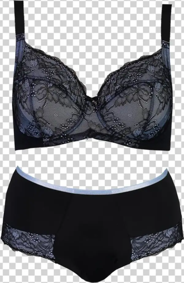 Support Contrast Lace Set Black & Serenity Blue Setd04 - Brassiere