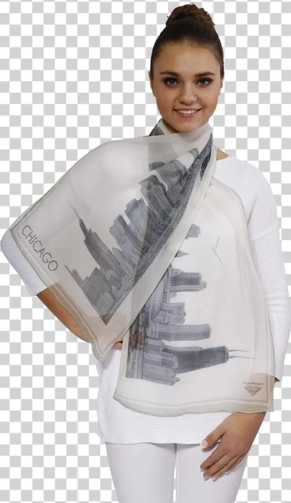 Chicago Collection Pencil Illustration Silk Georgette