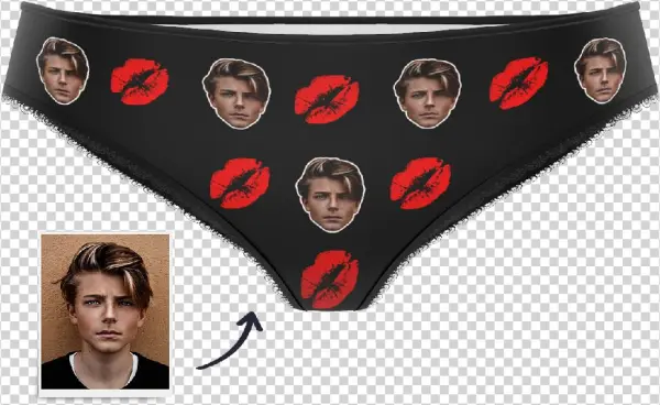 Red Lip Panties Printed Face - Panties
