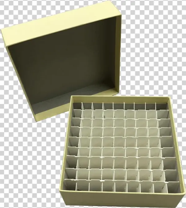 Standard Yellow 2″ Fiberboard Boxes With 81 Cell Dividers - Box