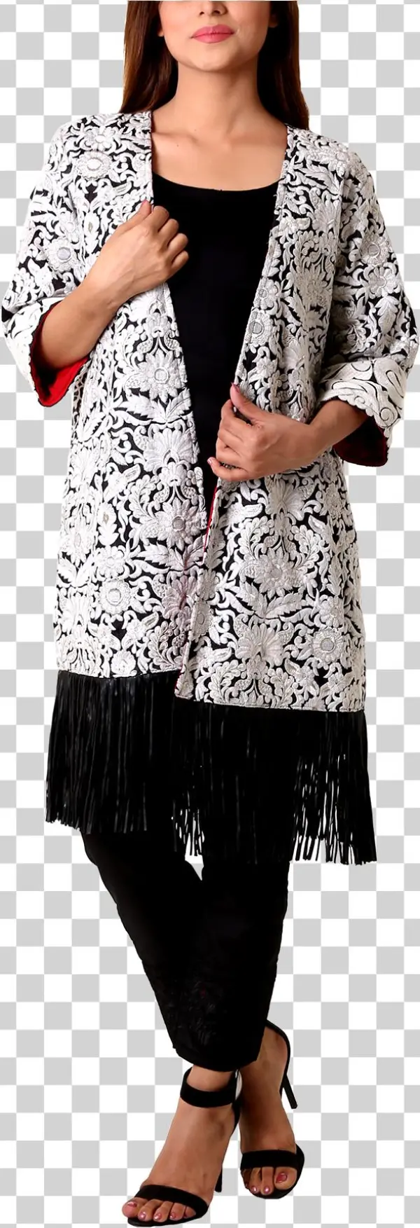 The Royal Coat Black & White Embroidered Gaara Cotton - Photo Shoot