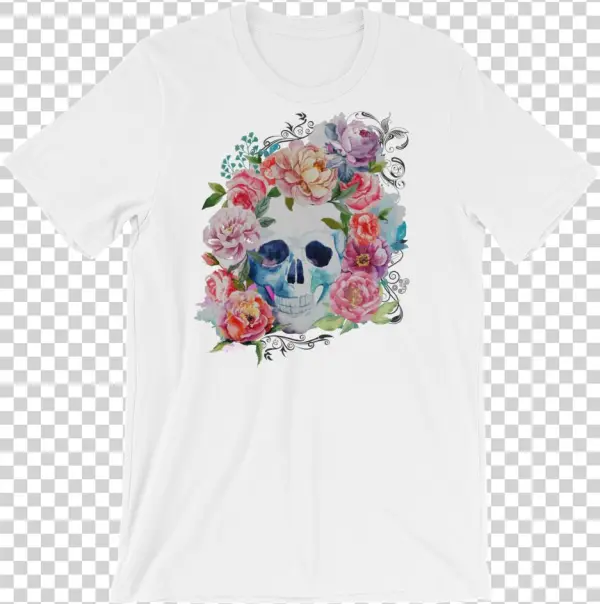 Watercolor Roses Skull T-shirt - Wellcoda Blumen-ernster Schädel-skelett-kopf Grußkarte