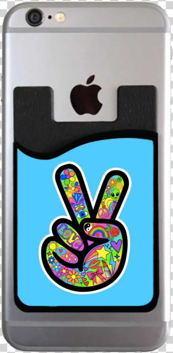 Peace Fingers Blue Card Caddy - Mylittlecase Monogram Cell Phone Card Caddy, Personalized