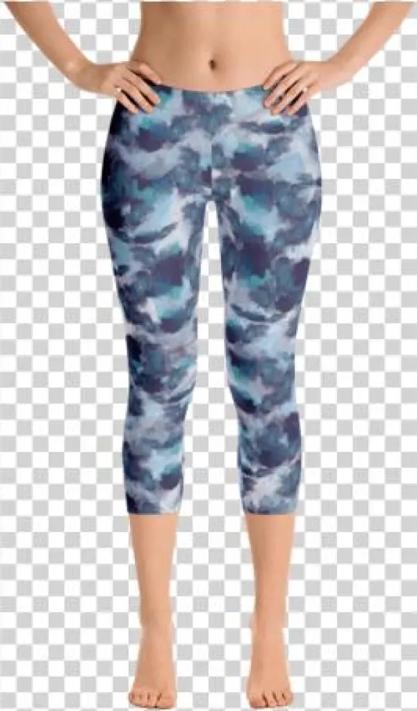 Watercolor Blues Capri Leggings Front View - Imagineavalon Christmas Leggings, Christmas Clothing,