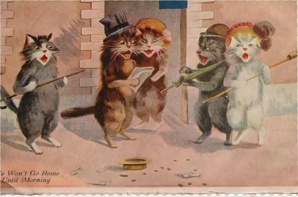 Kittens Clipart Basket Painting - Giclee Painting: We Won't Go Home Until Morning Postcard,