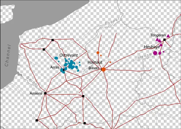 Map Showing Distribution Of Graves And Barrows (triangles) - Hainaut