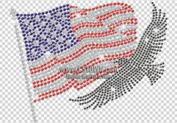 Waving American Flag & Powerful Bald Eagle Hotfix Rhinestone - Stitch