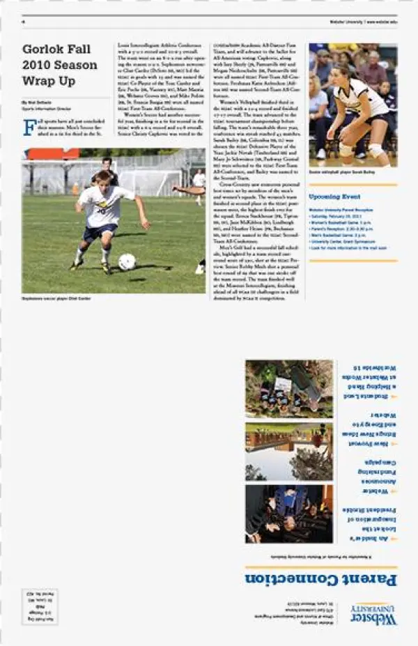 Webster University Parent Connection Newsletter Back