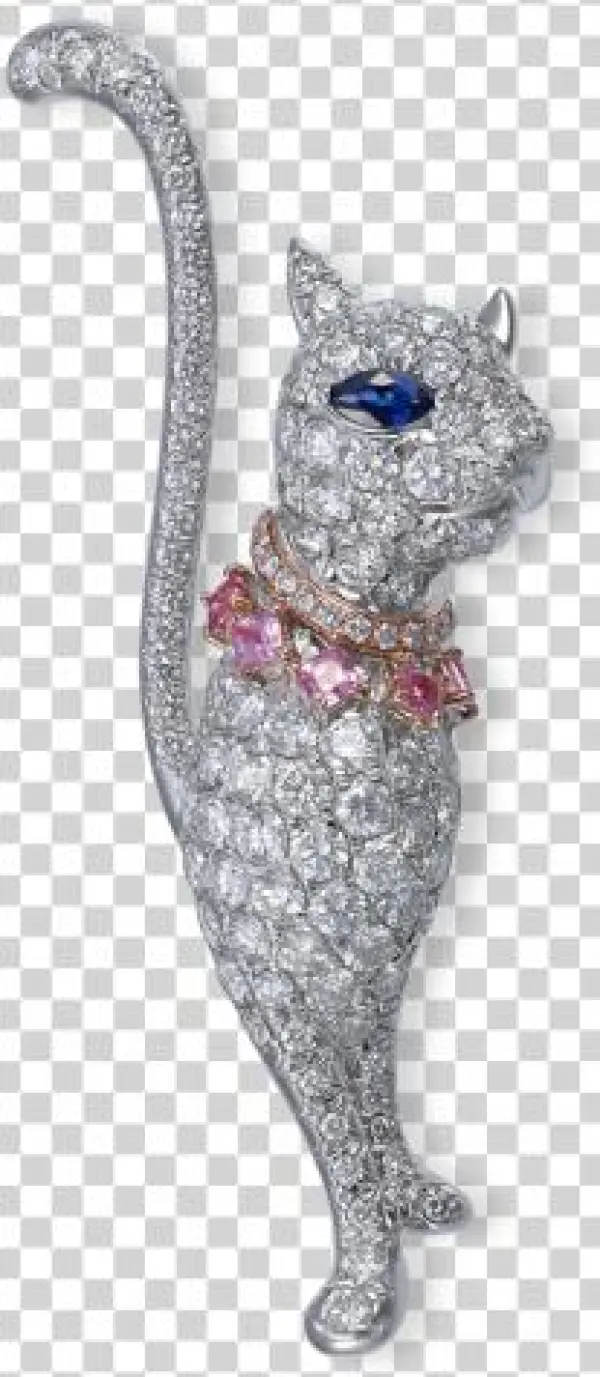 White / Rose Gold Sapphire Diamond Brooch - Felidae