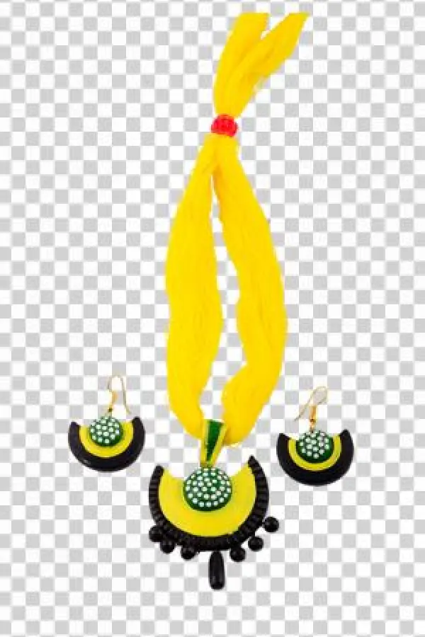 Terracotta Yellow Moon Shape Necklace With Earrings - Centrepiece