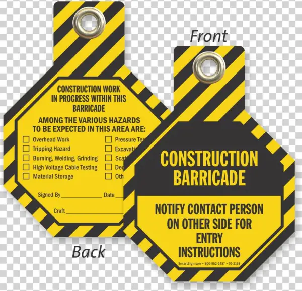 Construction Barricade Notify Contact Person Tag - Construction