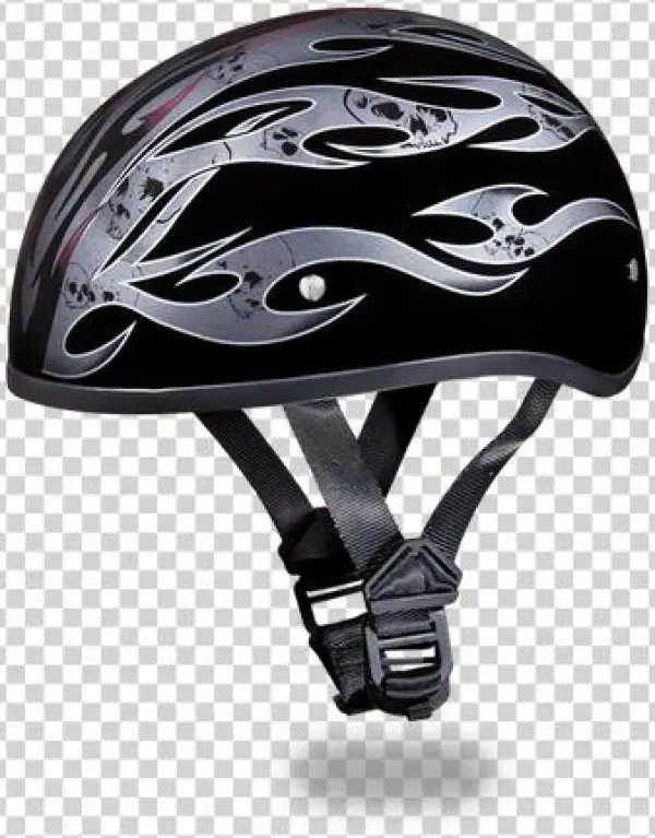 D - O - T - Daytona Skull Cap- W/ Tribal Flames - Dot Black Motorcycle Half Helmet With Red Flames Size