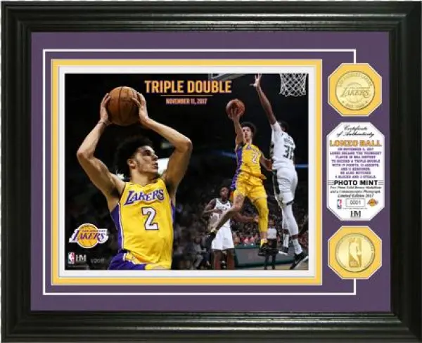 Los Angeles Lakers Lonzo Ball Triple Double Coin Photo - Draymond Green 13x16 Bronze Coin Framed Photo Mint