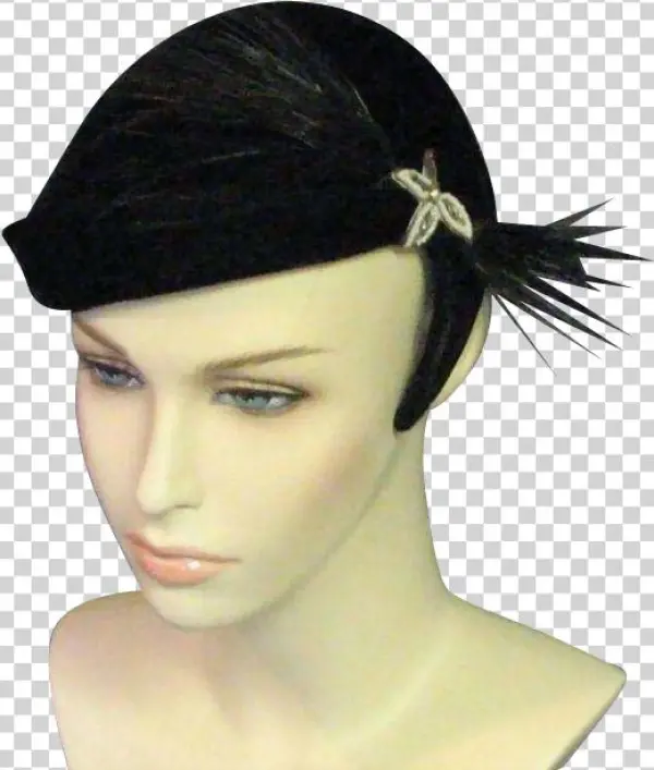 Beautiful 1950's Clip Black Velvet Hat - Headpiece