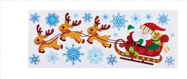 Christmas Window Decals, Santa With Reindeer - Cartoon