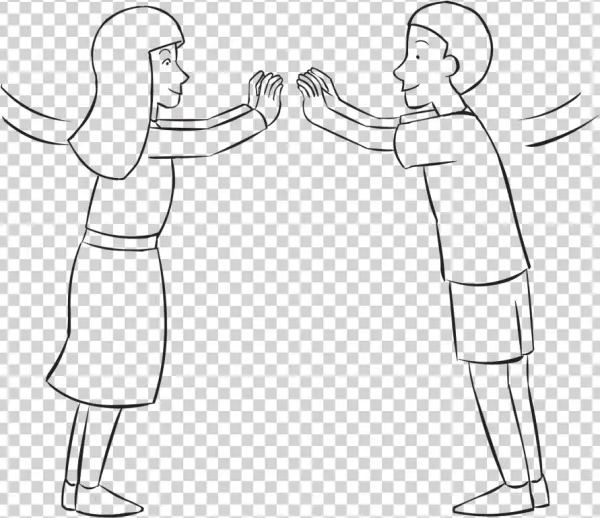 Back Two People Leaning Into Each Other Using Their - Toddler