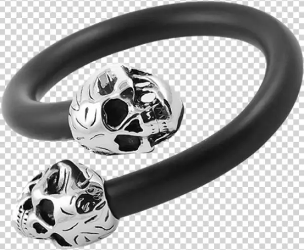 Flaming Skull Cable Bangle - Black Flexible Cable Biker Bangle Bracelet With Stainless