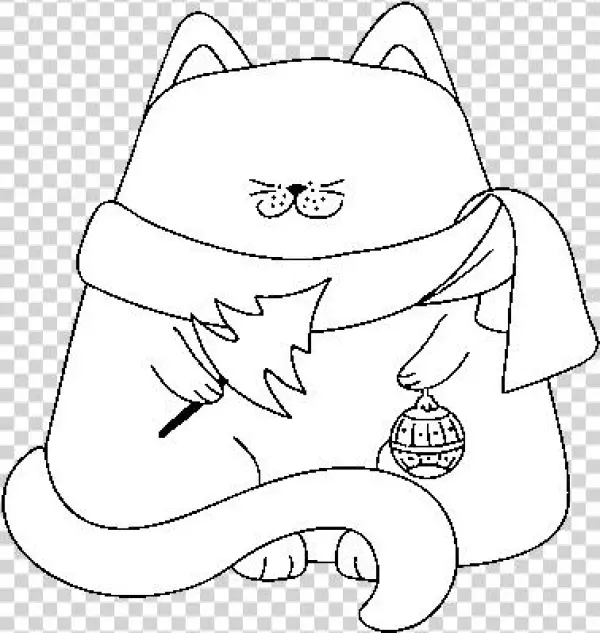 Dibujo De Gato Con Adornos Navideños Para Colorear - Disegni Natalizi Gatto
