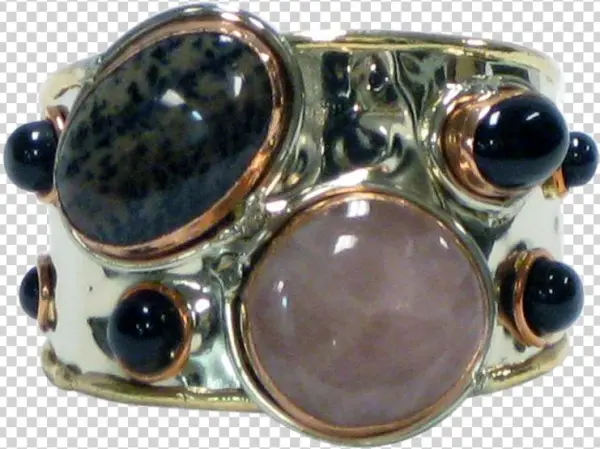 Gold White Metal Cuff W/rose Quartz, Brown Jasper & - Quartz