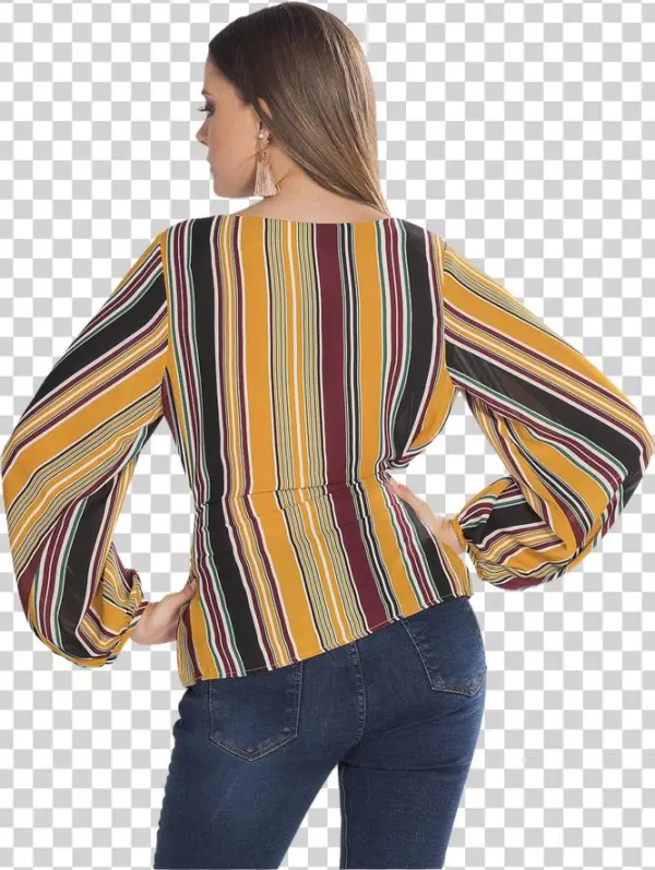 Blusa M/l Rayas Liston Cintura Negro - Blouse