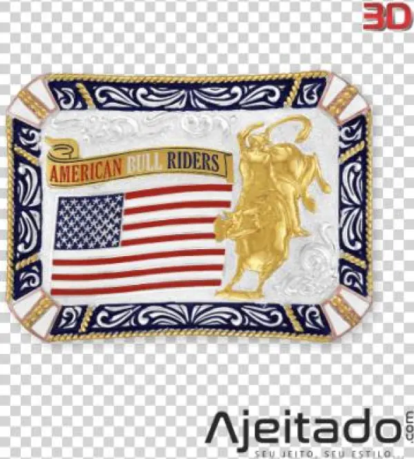 Fivela Country Touro Bandeira Usa Tam G - Fivela American Bull Riders Com Banho Dourado Prata
