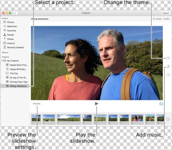 Photos Window Showing A Slideshow In The Main Part