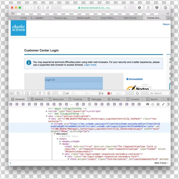 There Simply Is No Long Form At Schwab's "login" Page,